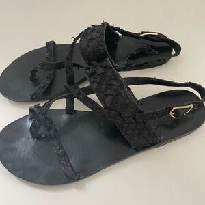 Ancient Greek Black Snakeskin Sandal size 38 8